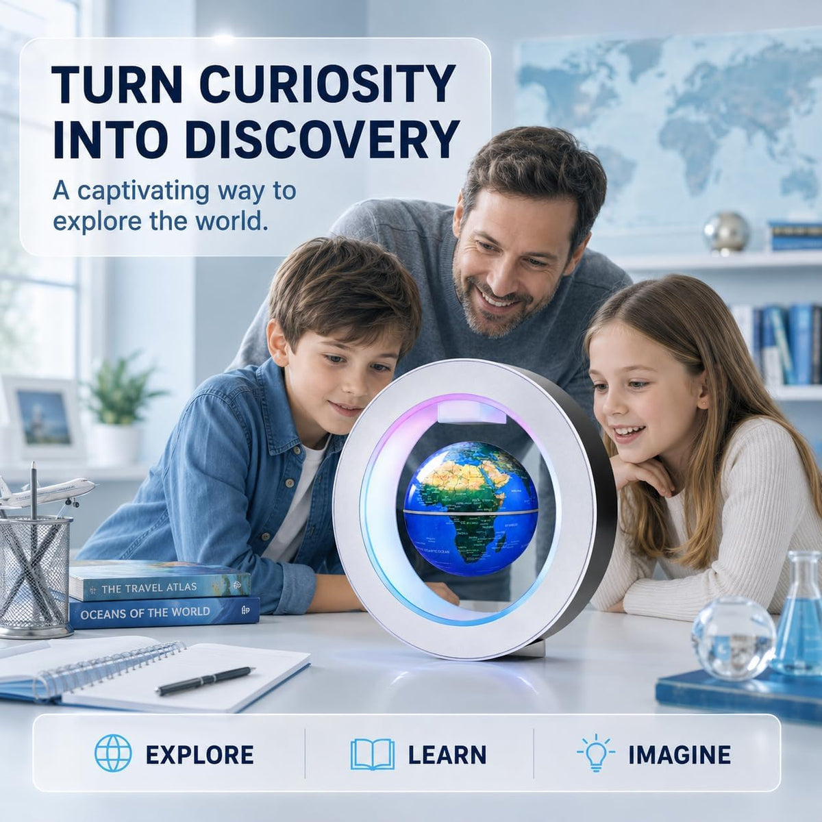 Magnetic Levitating Floating Globe with LED Lights - O Frame Globe - image 3
