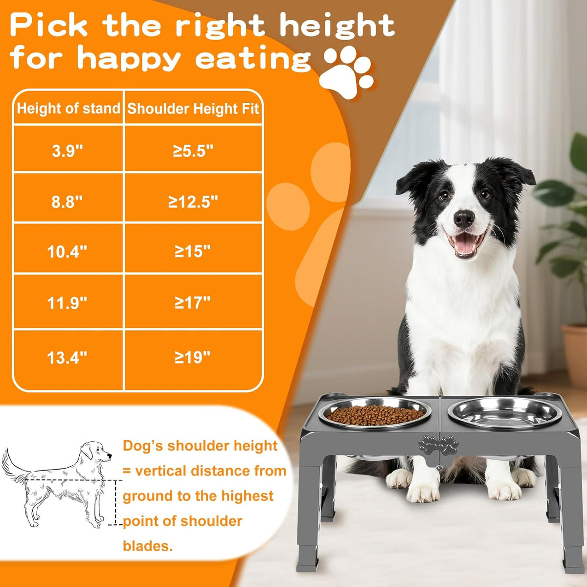 Elevated Bowls, 4 Height Adjustable Raised Stand With 2 Thick 50oz Stainless Steel Food Bowls - Grey / 7.1" for Medium Dogs - image 4