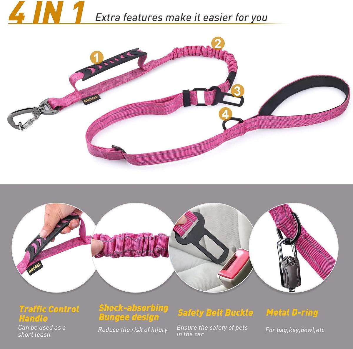 AUBELL Tactical Dog Leash Heavy Duty - Pink - image 4