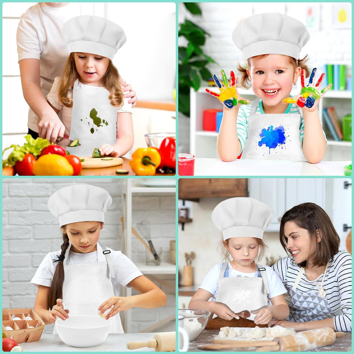 Kids Apron and Chef Hat Set Adjustable Child Art Aprons with 2 - A-white / Small - image 3