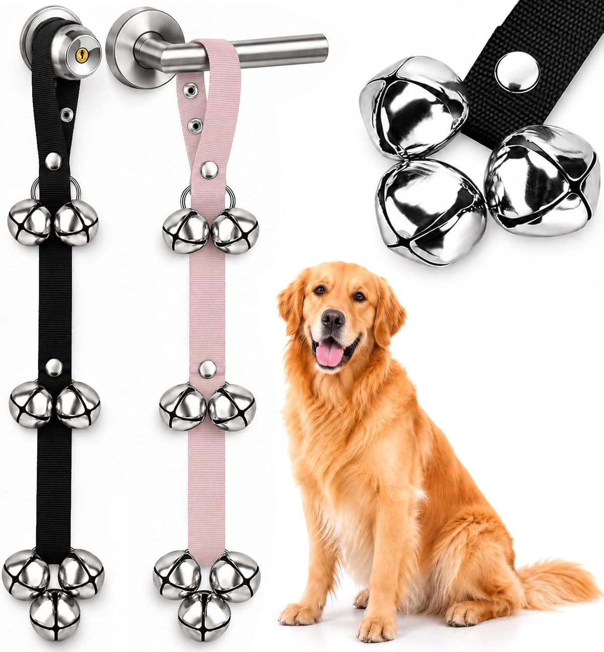 BLUETREE Dog Doorbells Premium Quality Training Potty Great Dog Bells - 08-Black+Light Pink