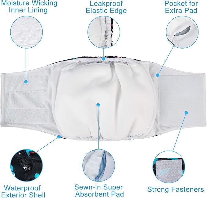 CuteBone Belly Band for Dogs Male Reusable Diapers Washable Wrap DM36S