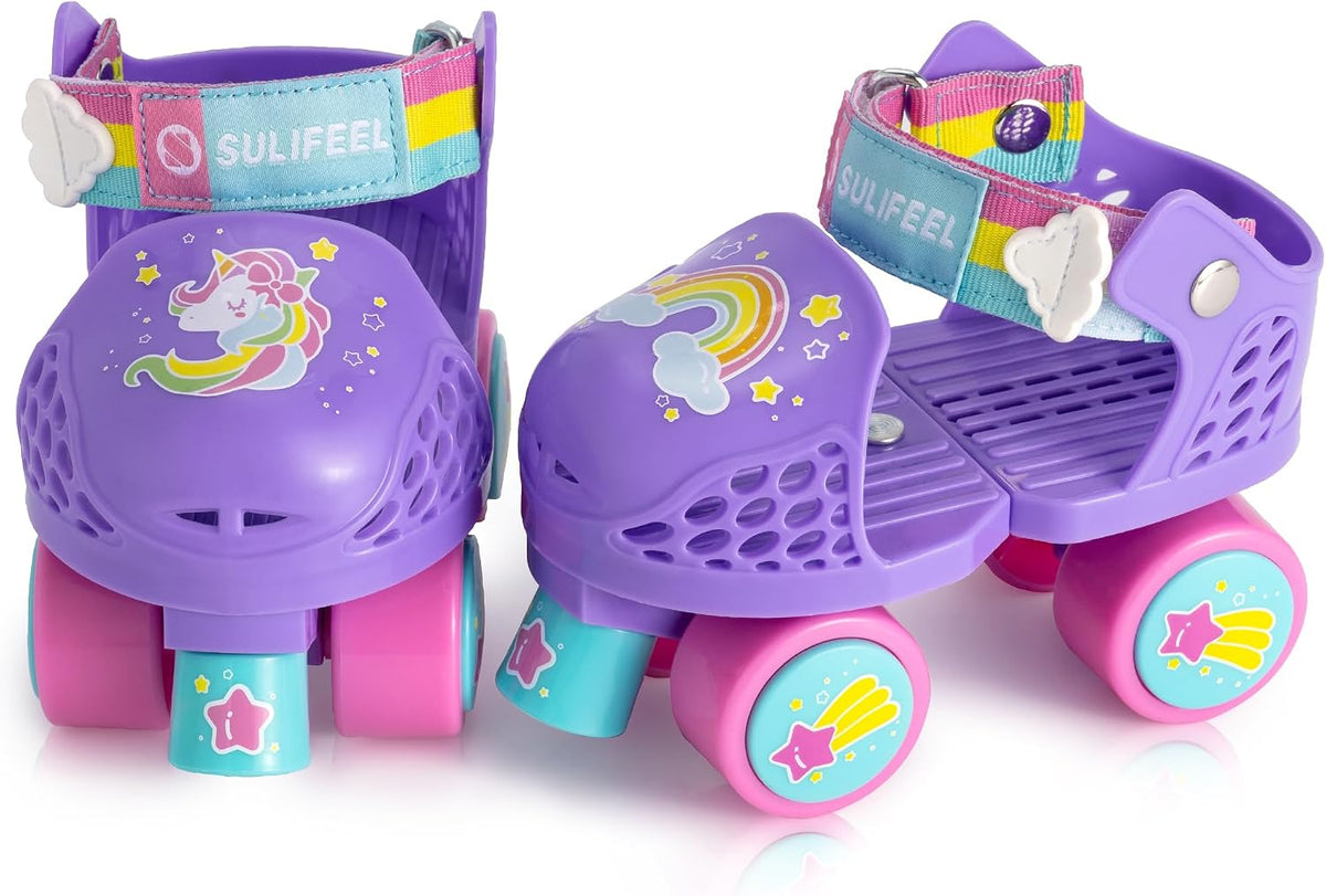 SULIFEEL Kids Adjustable Quad Roller Skates for Girls and Boys – Fun for Kids & Family - Unicorn Purple