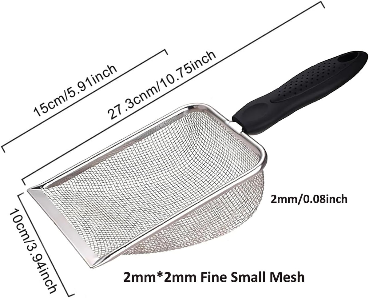 Cat Litter Scoop, Stainless Steel Cats Sturdy Mesh Scooper Kitty Metal Scooper Long Handle Scooper - 2mm fine meash cat litter scoop - image 2