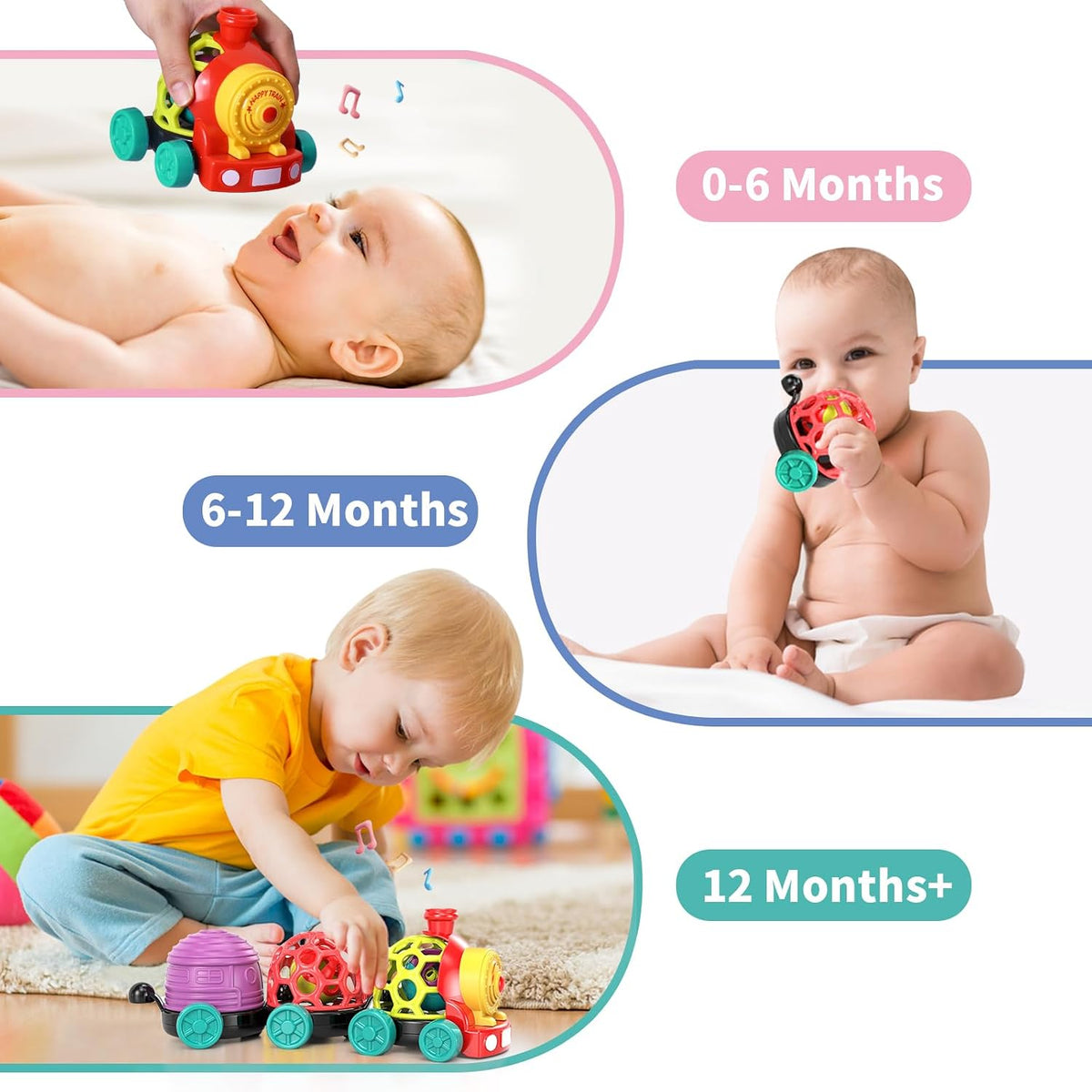 MOONTOY Baby Toy Train, Infant Soft Cars Toy for 6-12 Month Boy Gifts, Musical Push Go Train Toys - Red - image 4