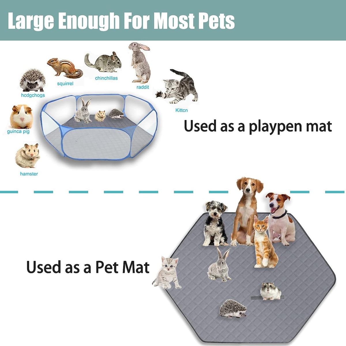 Octagon Dog Playpen Mat Washable Leakproof Pet Liner, 29' - Gray / Hexagon-47' - image 2