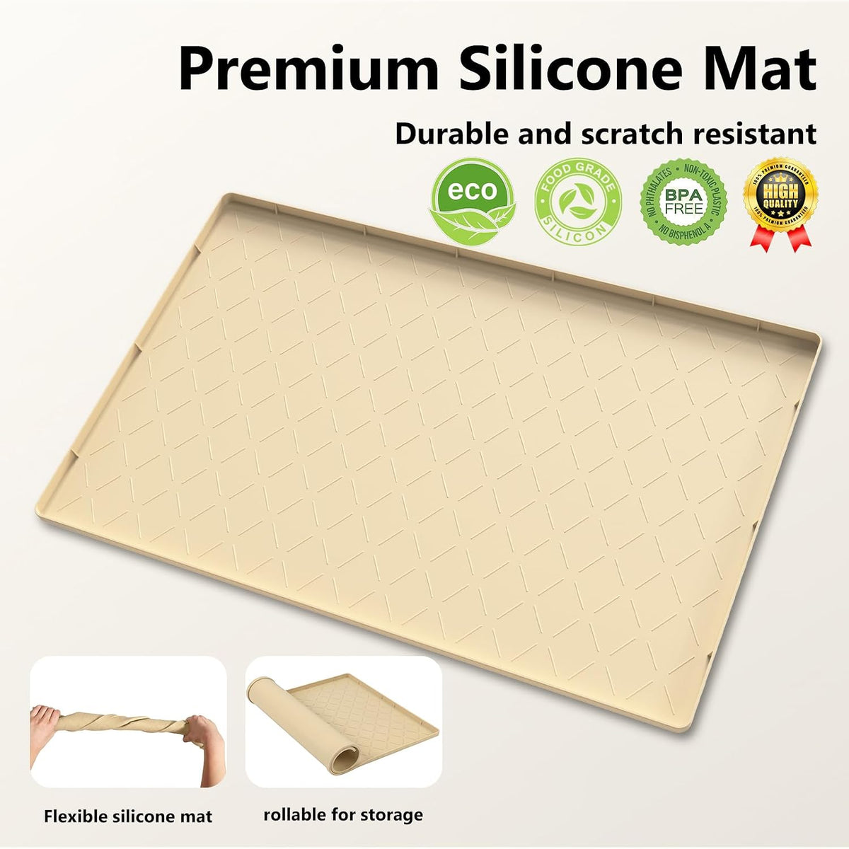 MateeyLife Silicone Waterproof Mat for Dog & Cat Food Mat 19"X12" – Essentials for Dogs - 19''W x 28''L / Khaki - image 2
