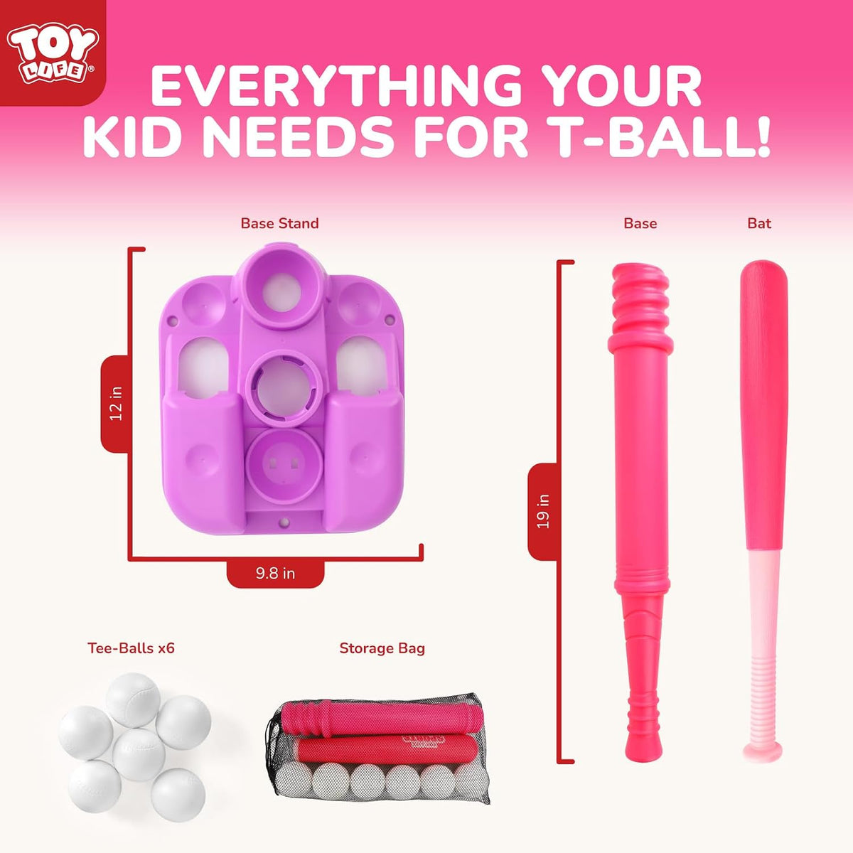 TOY Life T Ball Set for Kids 3-5-8 - Tee, Bat & 6 Balls - image 3