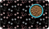 Patterned Cat & Dog Bowl Mat for Food and Water - Large (17" x 30") / Black-dog