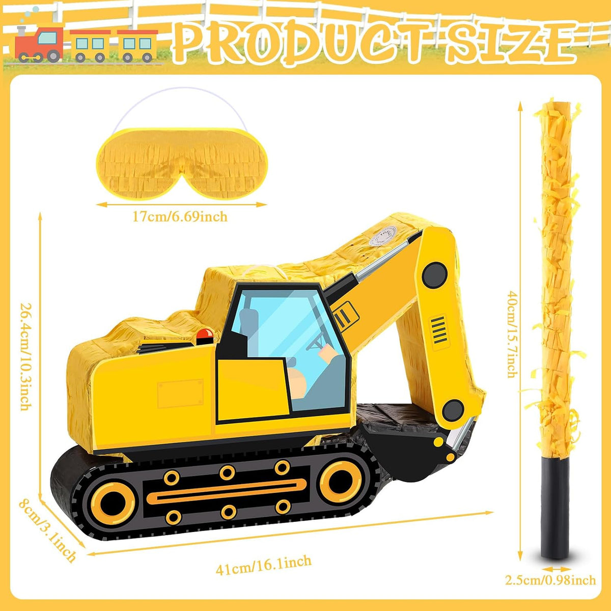 Aoriher Construction Dump Truck Excavator Piñata with Blindfold Bat – Fun for Kids & Family - Excavator - image 2