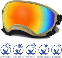 Large Dog Sunglasses with Adjustable Strap UV Protection, Winproof Puppy Sunglasses, Suitable for Medium-Large Pet Glasses, Dogs Eyes Soft Goggles, Khaki Colours