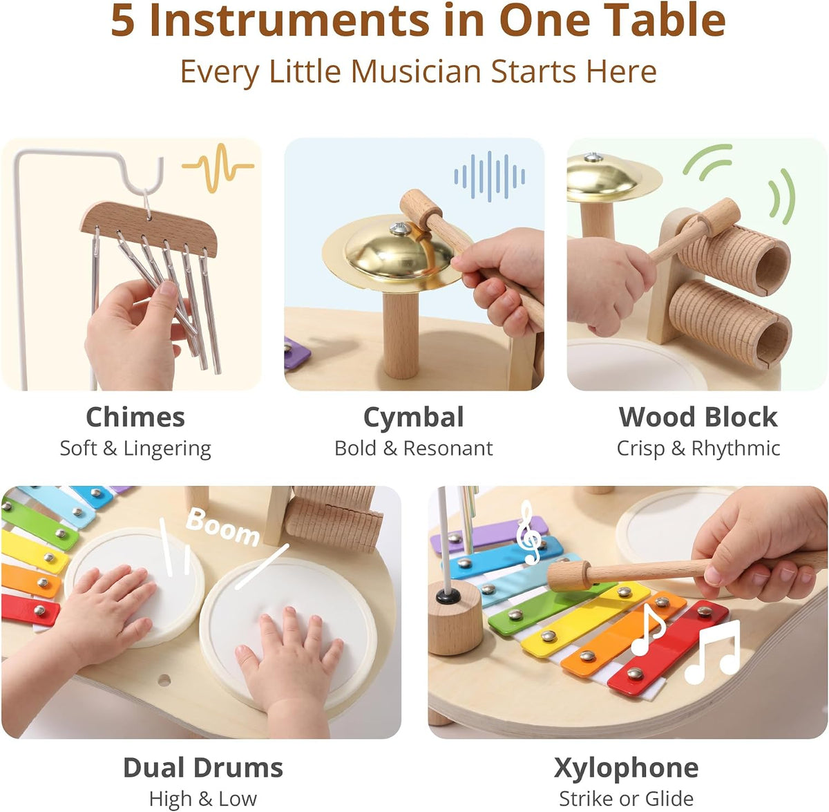 Promise Babe wooden drum set for toddlers with xylophone, cymbals and wind chime - view 2