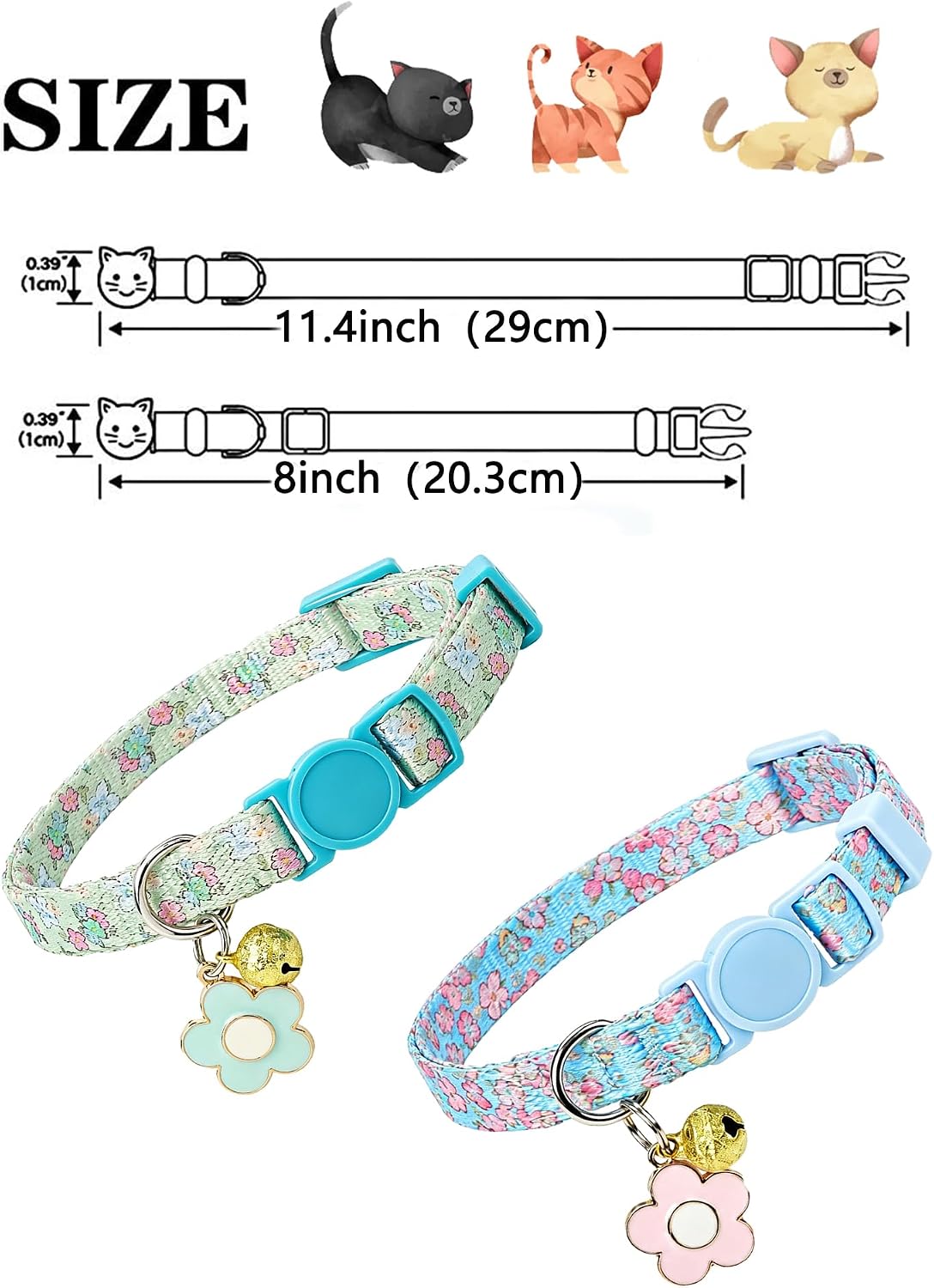 SOLMOONY Cute Cat Collar for Girl Boy - Green Flowers - image 4
