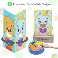 Bimi Boo wooden scooping toy, 27 piece Montessori pretend feeding set with spoon and bowl - view 3