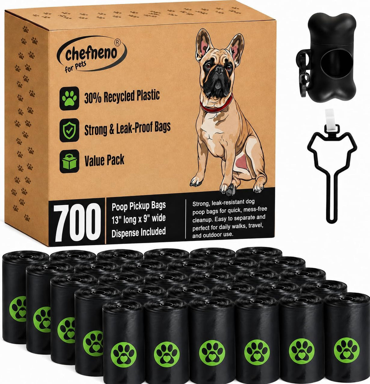Doggy Poop Bags with Dispenser Dog Waste Pickup Bags Refill Rolls Cat - Black (35 Rolls Unscented)