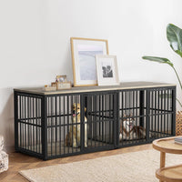 Lyromix 86.62'' Dog Crate Furniture Large Breed TV Stand, Grey – Essentials for Dogs - Ancient gray / 86.6"L x 29.9"W x 33.1"H / TV Stand Crate