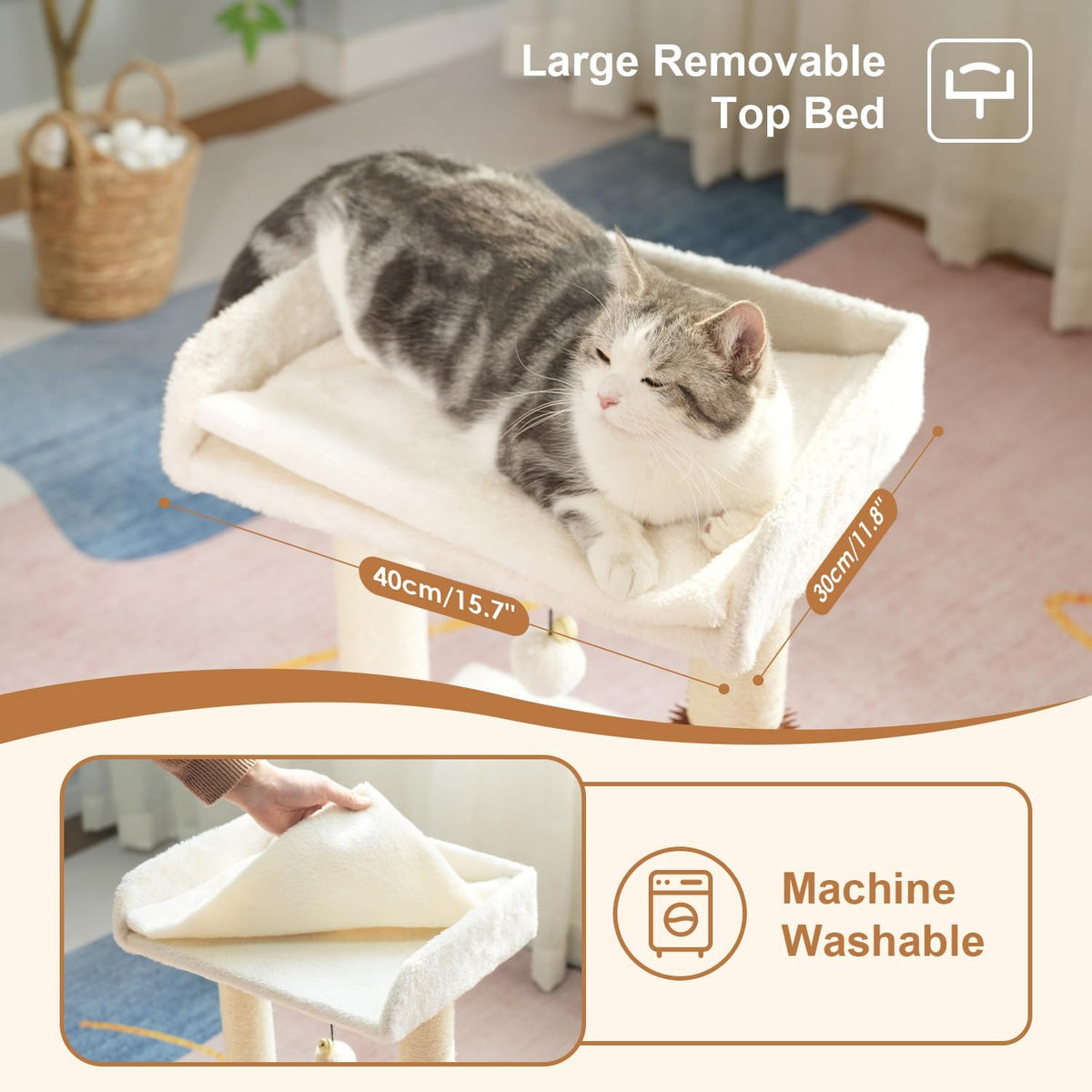 Cat Tree Tower for Large Cats Cat Scratching Post with Bed 20X16” – Essentials for Cats - Medium / Beige - image 3