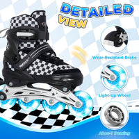 Nattork adjustable inline skates for kids with light-up wheels and checkerboard upper - view 8