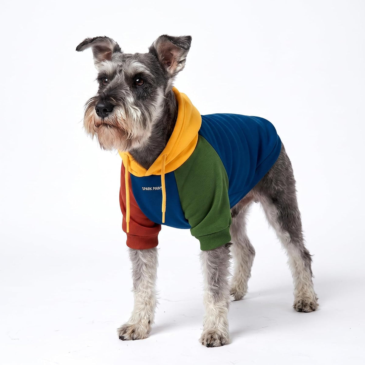 Spark Paws Dog Hoodie, Buttery-Soft Sweater Sweatshirt - Primary Color Block / Large