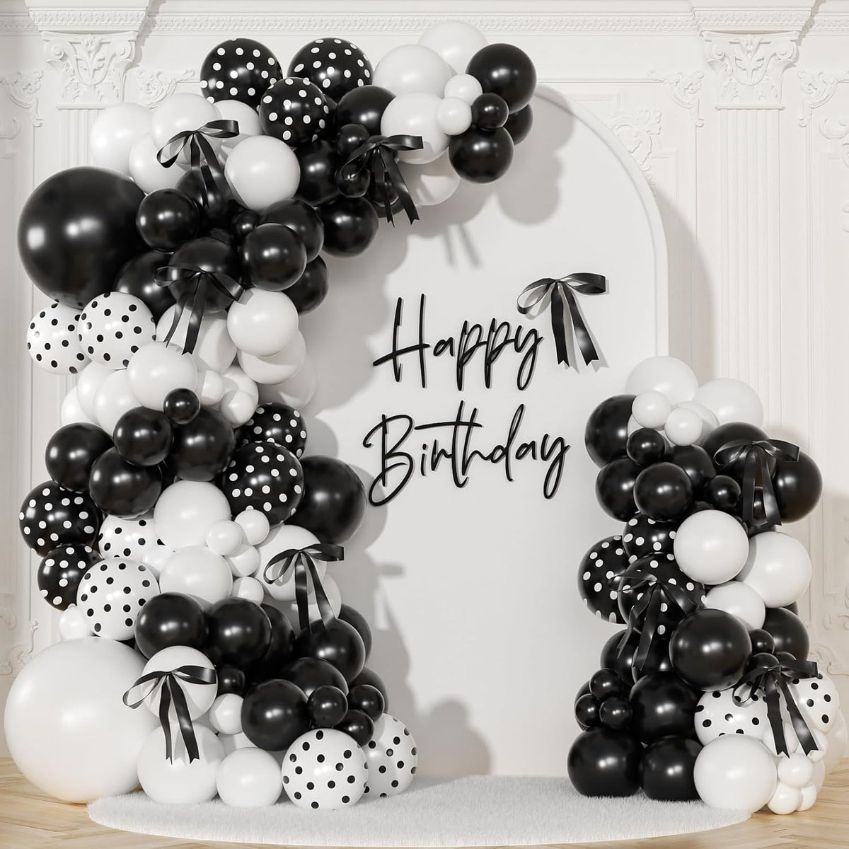 Pink Balloon Arch Kit, 145Pcs Baby Shower Birthday Decor – Fun for Kids & Family - Black White Polka Dot