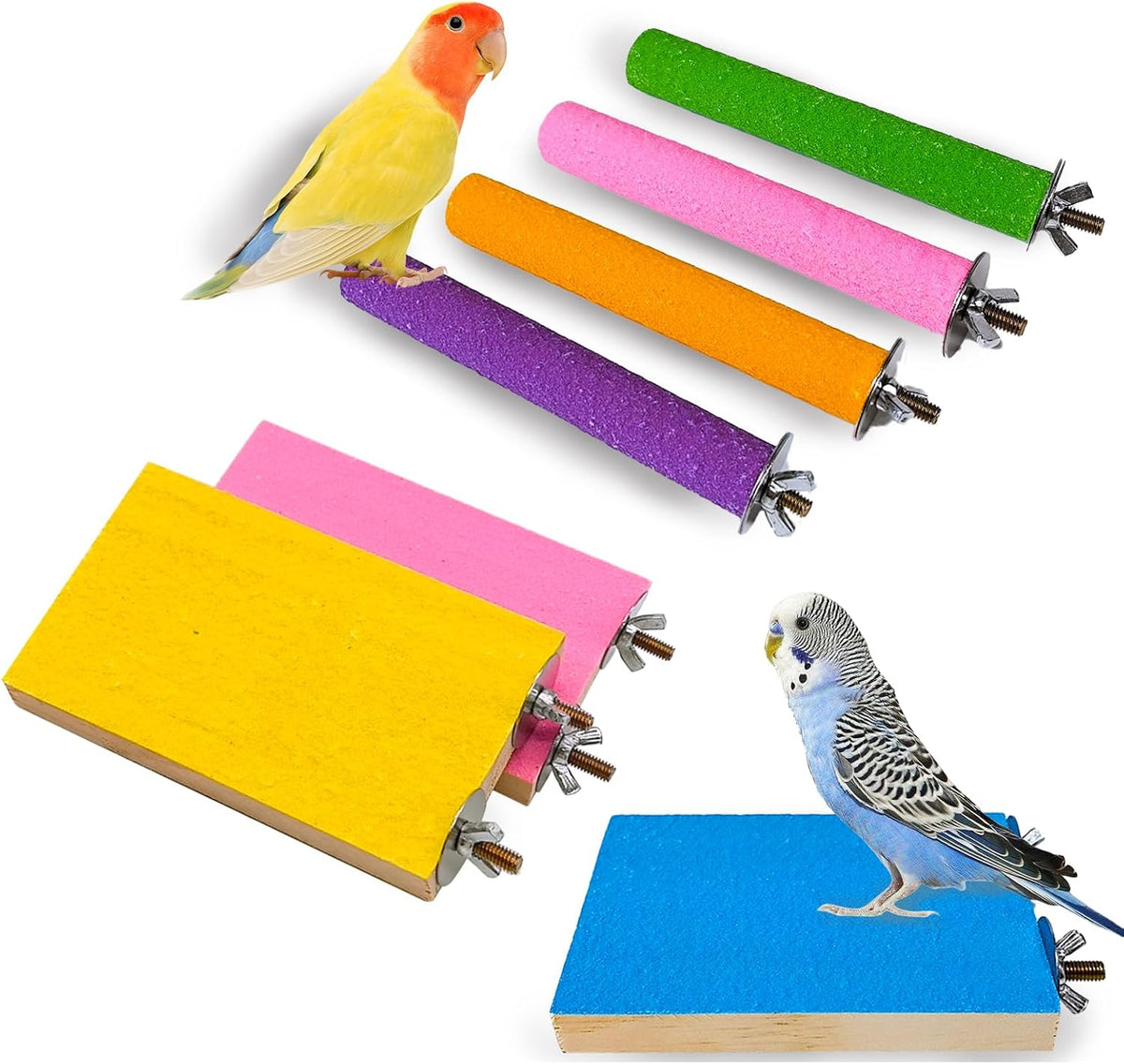 5pcs Bird Perch Stand Platform Natural Wood Parakeet Toys Cage - 7PCS