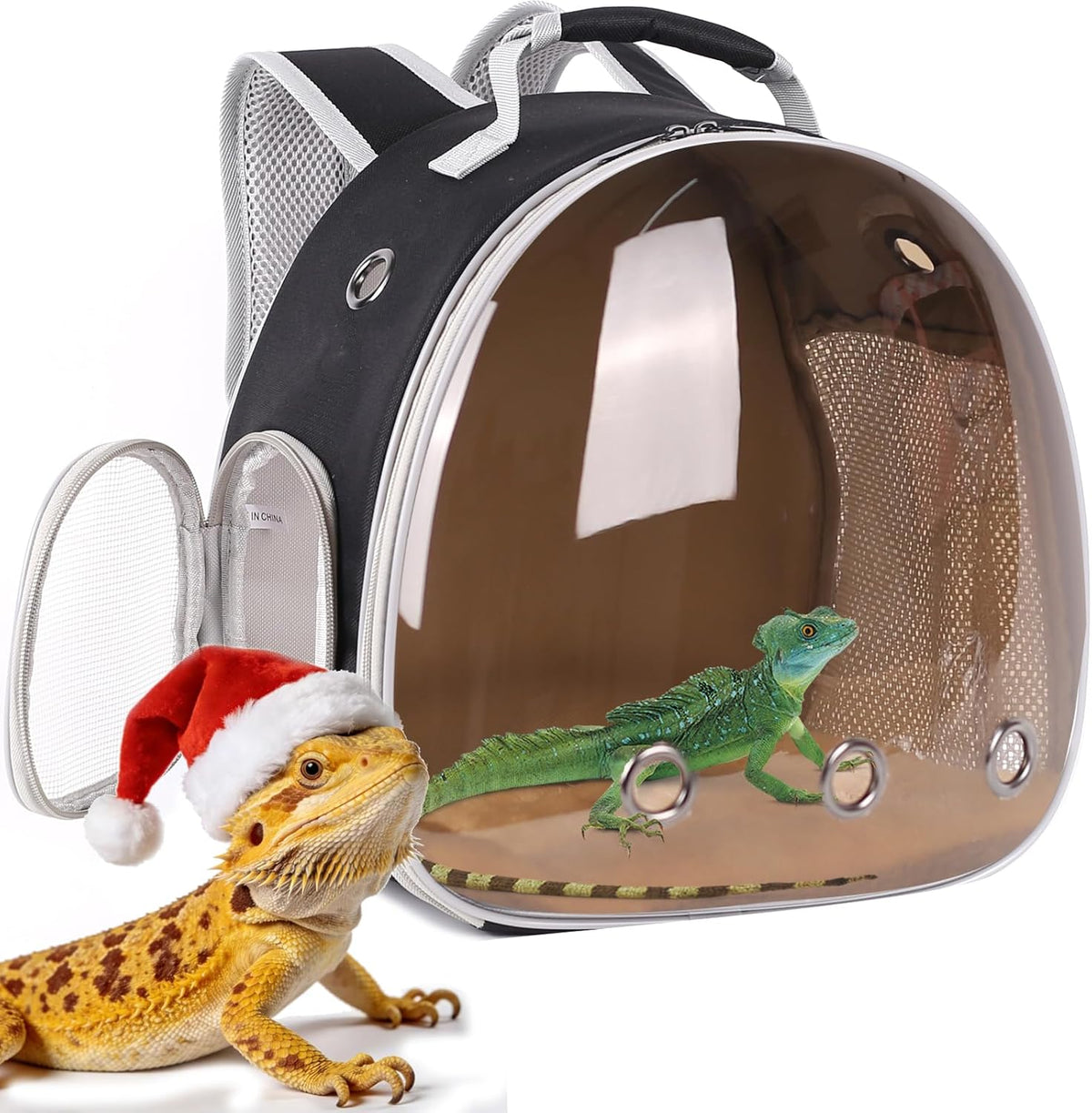 Bearded Dragon Travel Carrier Backpack, Lizard Backpack Carrier - Black / Polarized