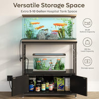 Bestier 20-29 Gallon Fish Tank Stand with Power Outlets, Metal Long Aquarium Stand with Storage Cabinet, 31x15 Reptile Terrarium Stand with Horizontal Gold Line, Stainless Hooks, 350 Lbs(Black)