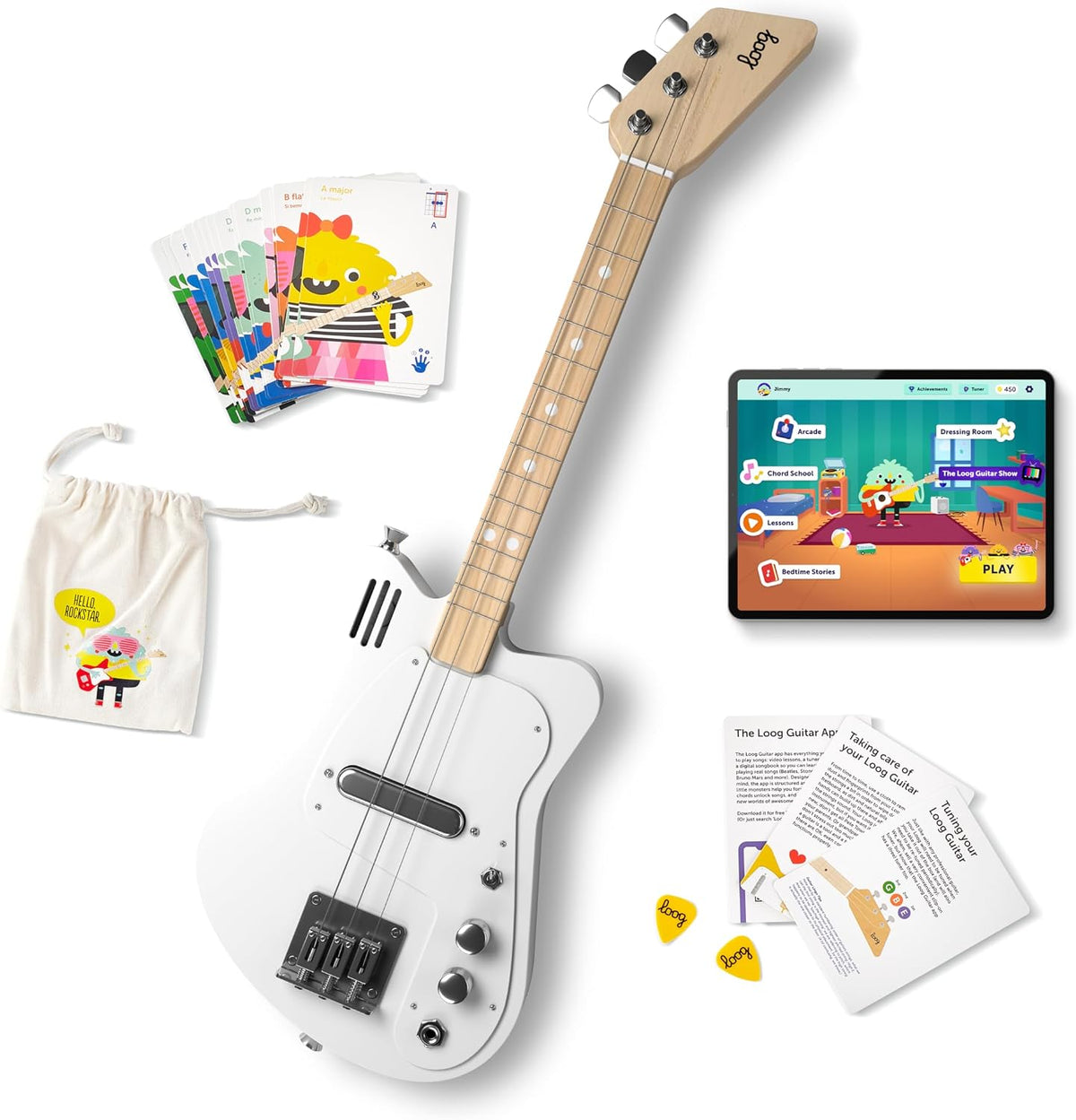 Loog Mini red 3-string electric guitar for kids with built-in amp - view 3