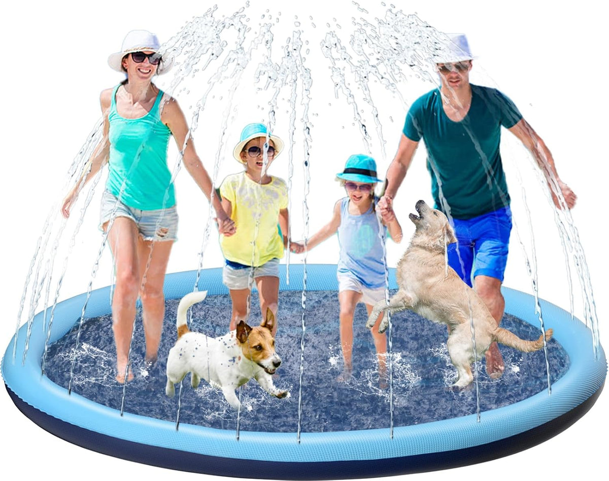 Jasonwell non slip splash pad sprinkler for kids and dogs spraying water in a backyard - view 3