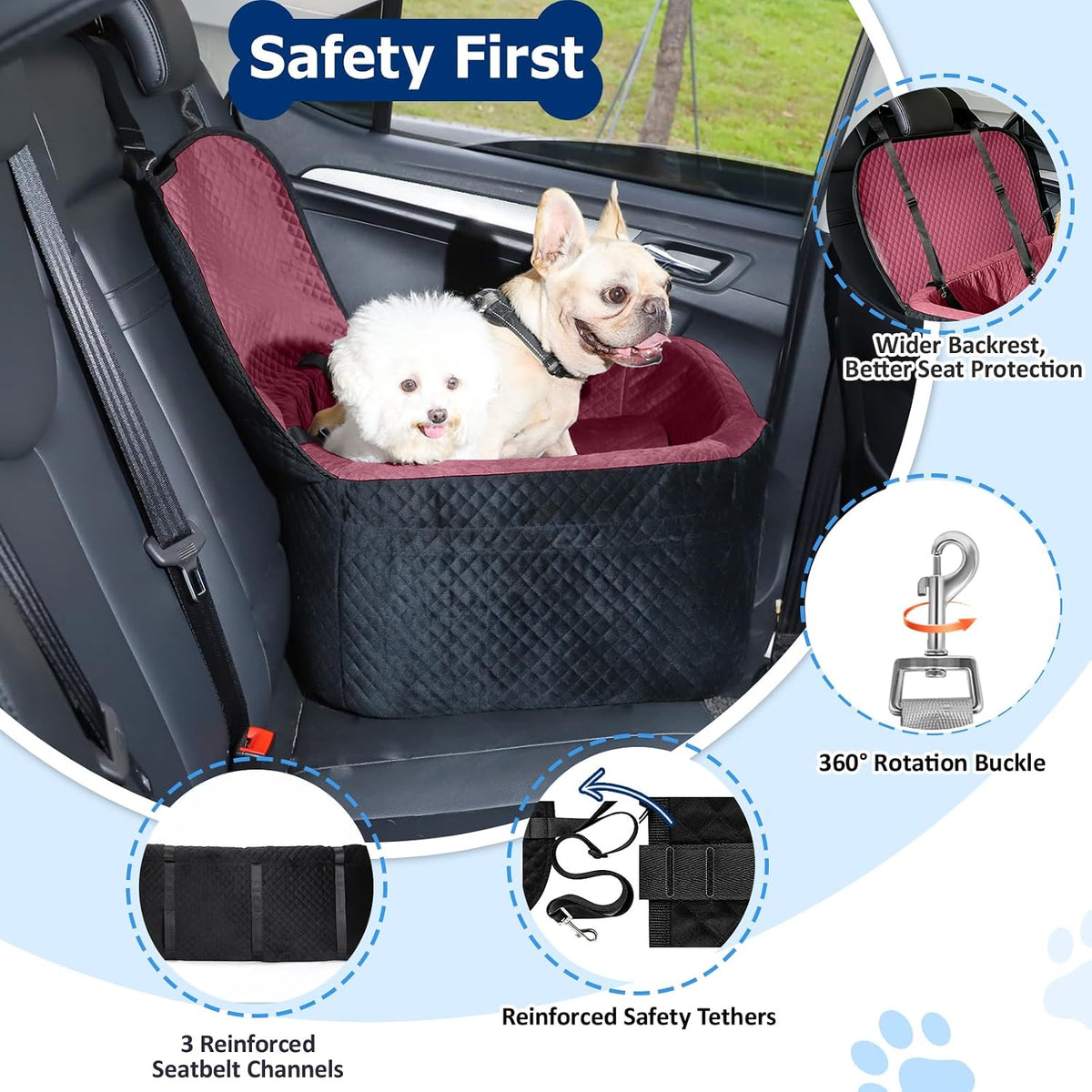 BLVRYVIO Large Dog Car Seat for Medium Sized Dogs Under 55lbs or 2 - Mauve / Large - image 4