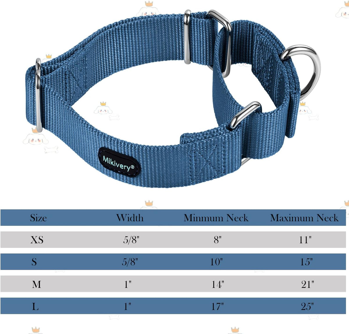 Mikivery martingale dog collar in adjustable nylon with nickel plated steel hardware - view 2