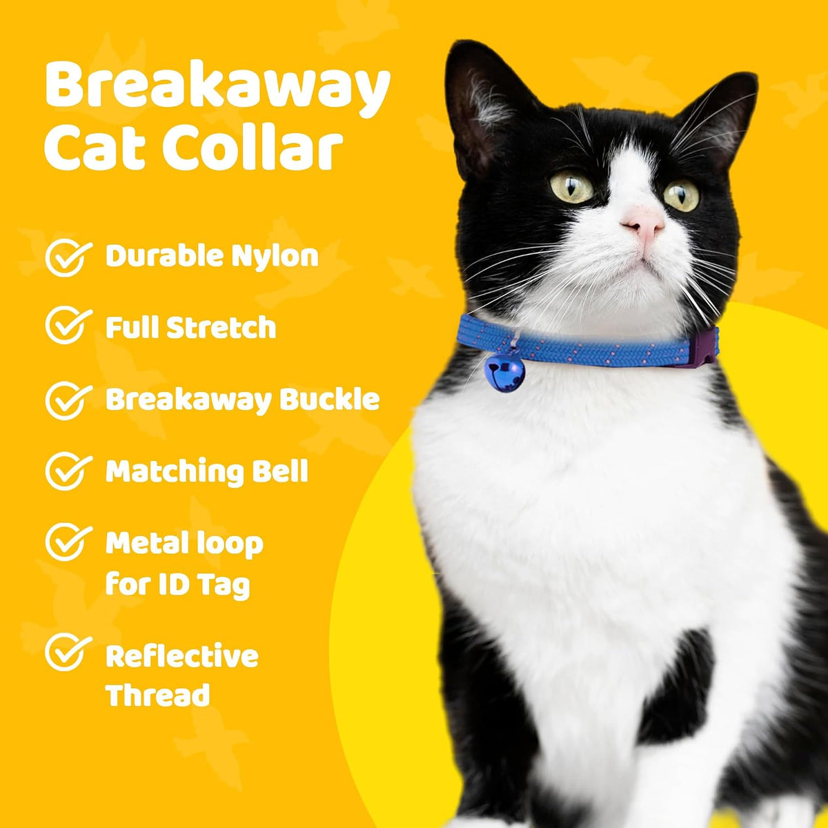 Reflective Breakaway Cat Collar with Bell, Safe Design - Blue - image 3