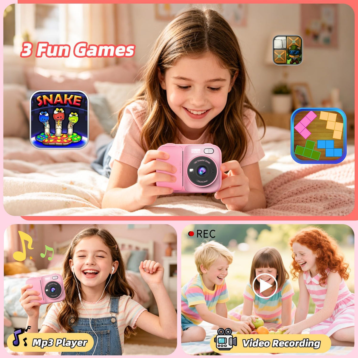 Kids Instant Print Camera with 5 Rolls Print Paper - Pink - image 4
