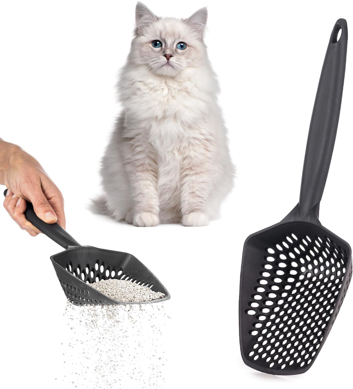 Set of 1 Fine Mesh Cat Litter Scoop with Small Holes - Set of 1 / Black
