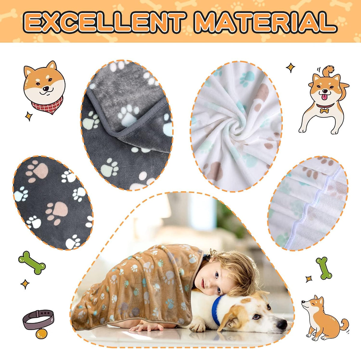 Rezutan Blanket for Large Dogs & Cats Soft Reversible Cute Paw 40"x31" – Essentials for Dogs - Grey/Brown/White / Large,41x31inch - image 3