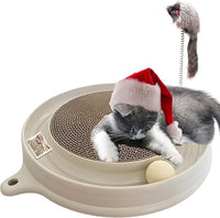 AUOON Cat Scratcher Toy - Cat Scratch Pad with Cat Toy Ball Track and Plush Mouse Toy for Indoor Cats and Kittens (Milk Shake)