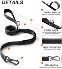 TwoEar 6FT 1IN Strong Black Dog Leash with 2 Padded Handles, Traffic Handle Extra Control, Comfortable Soft Dual Handle, Auto Lock Hook, Reflective Walking Lead for Small Medium and Large Dogs