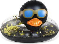 POZA inflatable duck pool float tube with gold confetti, sunglasses and orange beak - view 6