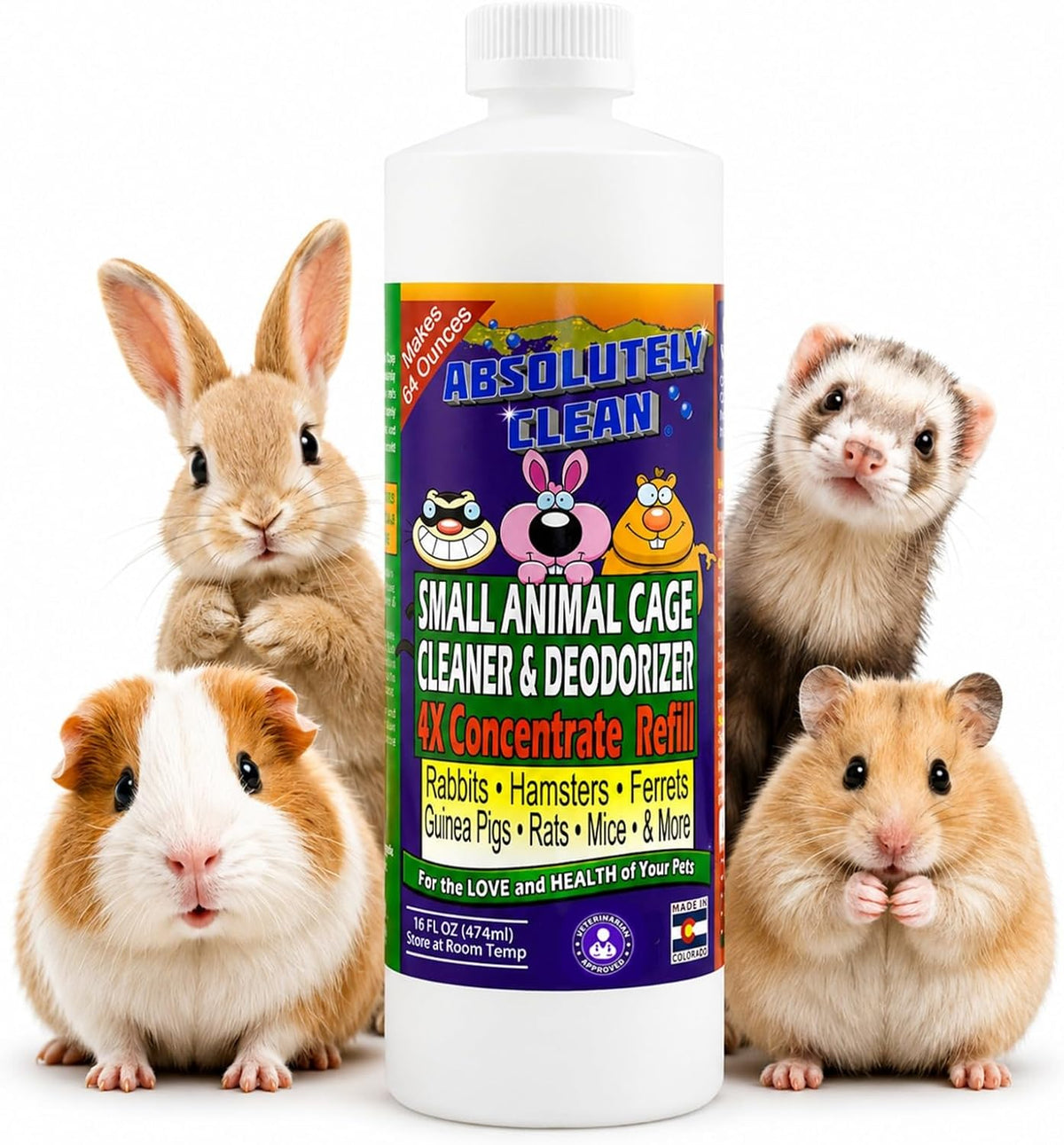 Absolutely Clean Amazing Small Animal Cage Cleaner - 16 Fl Oz Concentrate (Makes 64oz)