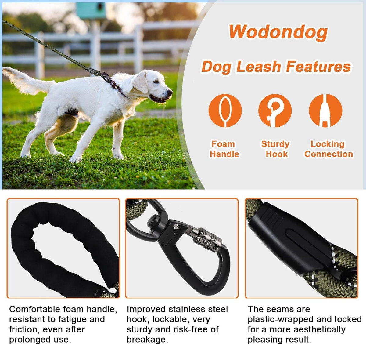 Long Leash for Dog Training 6FT/ 10FT/ 15FT/ 30FT/ 50FT/ 100FT - Olive / 10FT* 1/3" - image 2
