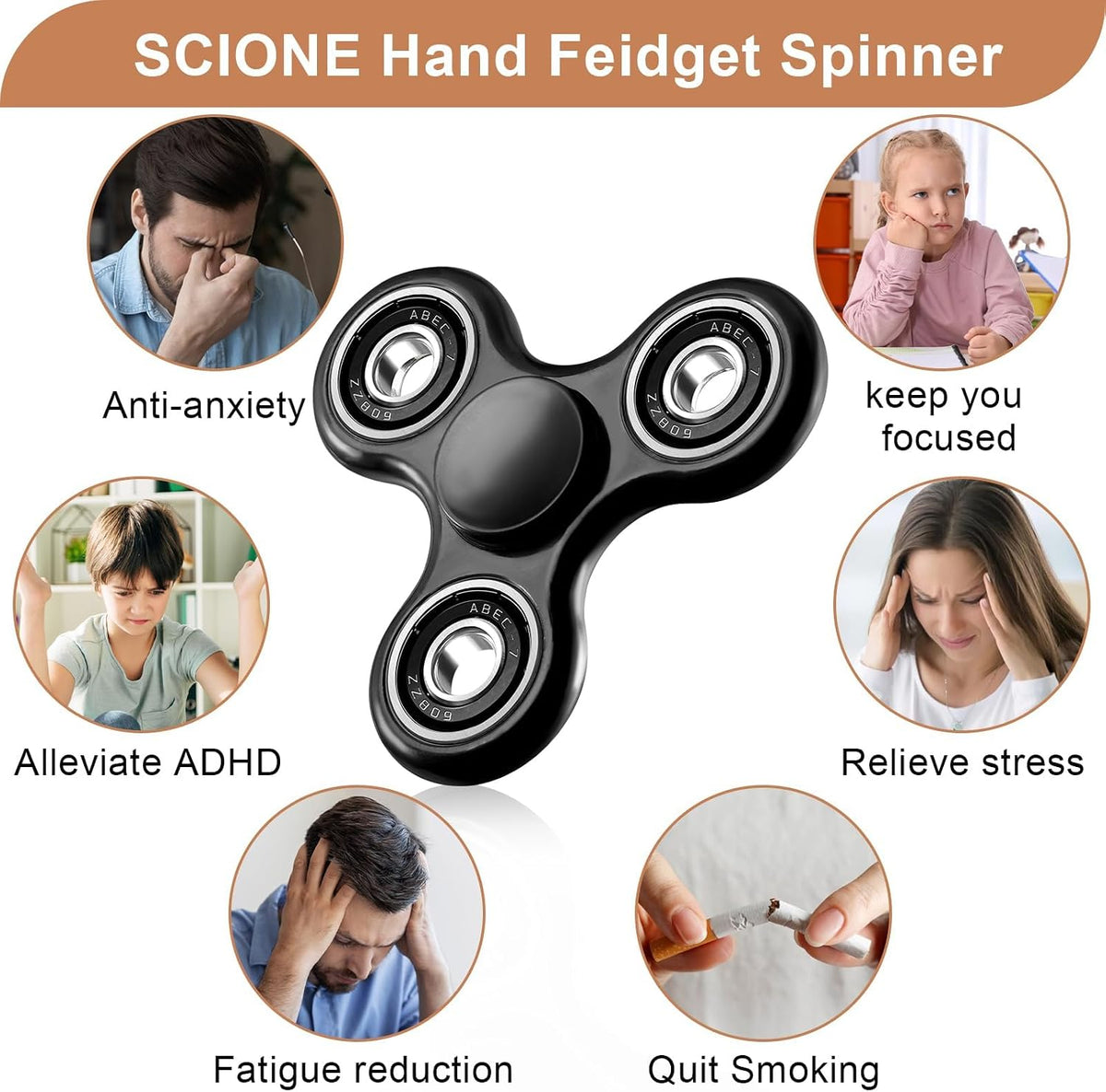 SCIONE Fidget Spinner Toy 1 Pack - Black - image 4