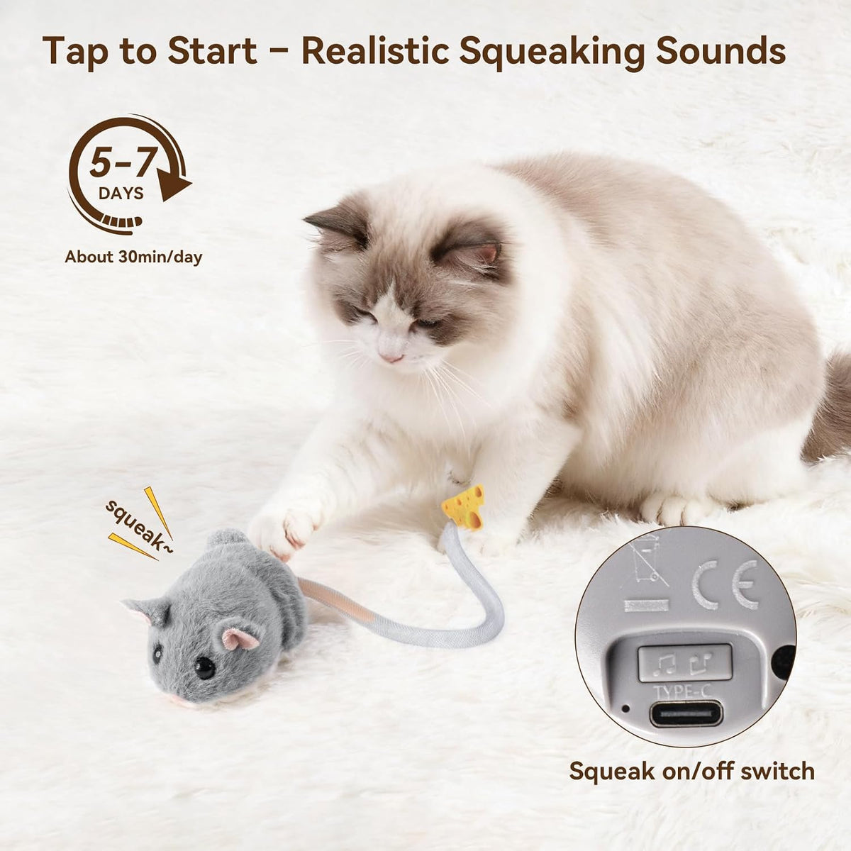 Migipaws Interactive MigiMouse Cat Toy 360° Rolling & Spin with Mesh - Grey - image 3