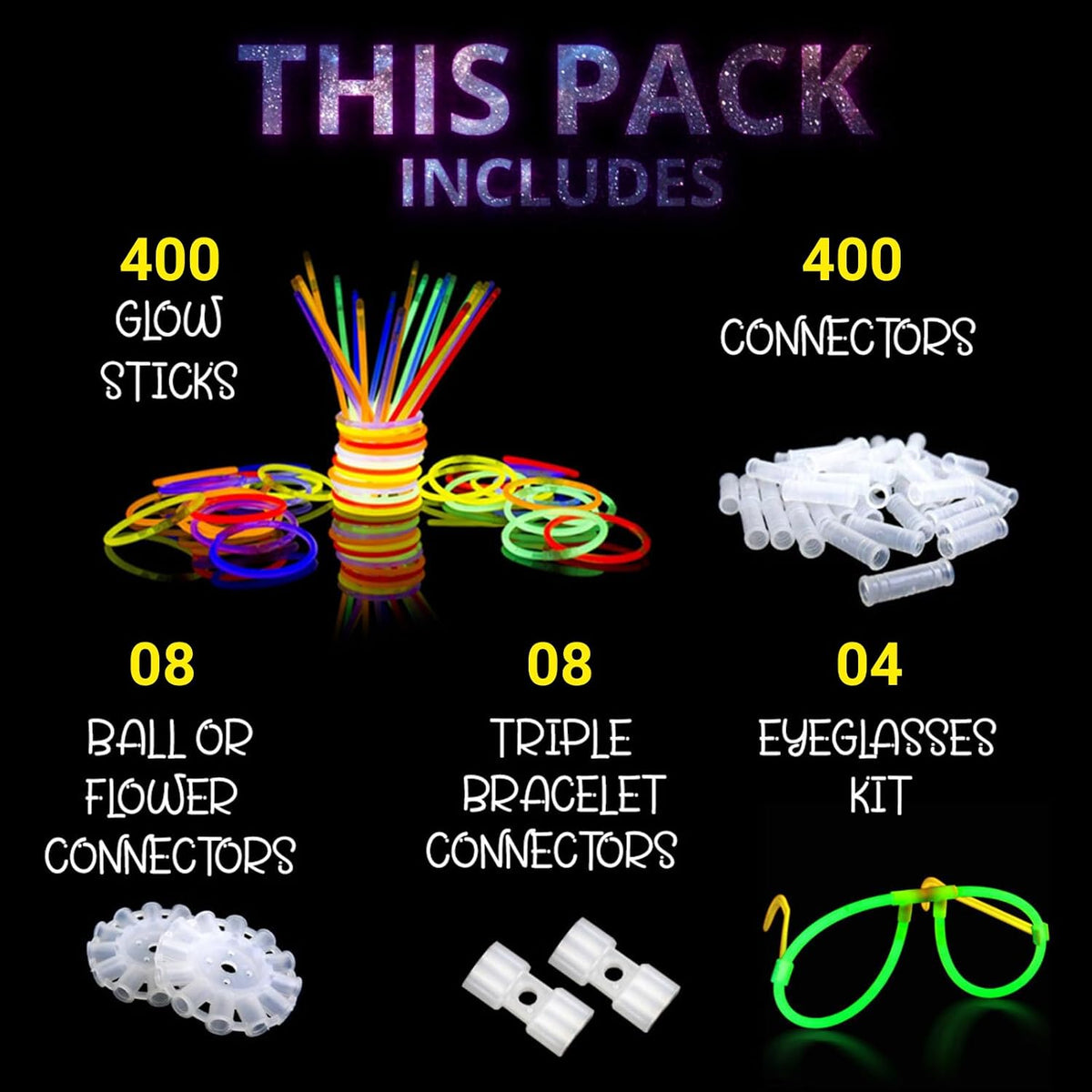 Ammy Glow Sticks Bulk Party Pack-100 Pack Glow Sticks - 400 Pack - image 2