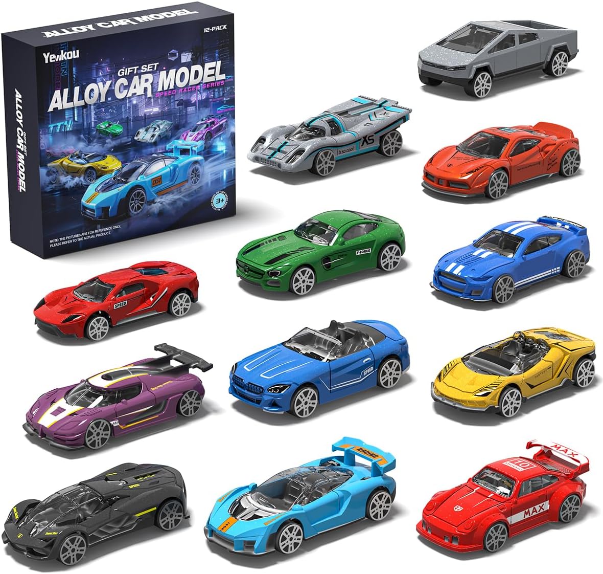 Yewkou 12-pack 1:64 scale die-cast metal toy cars in assorted colors - view 2