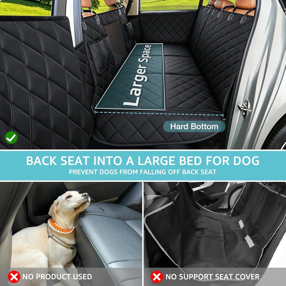 Dog Car Seat Cover for Back Seat with Safety Belt Universal Fit – Essentials for Dogs - Hard Bottom Black / Truck - image 2