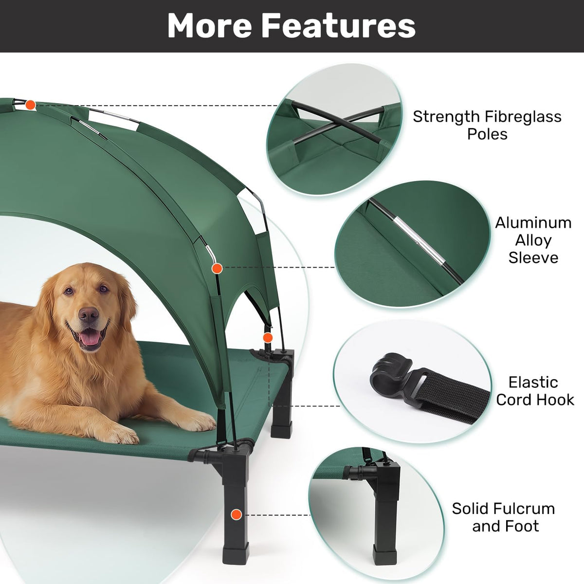 Elevated Dog Bed with Removable Canopy - Green / 42"L x 30"W x 8.4"H - image 3