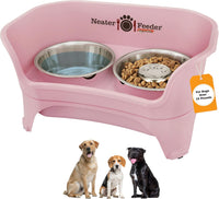Neater Feeder Express Mess Proof Dog Bowls Elevated for Small Breeds - Medium to Large w/ Metal Slow Feed Bowl / Pink