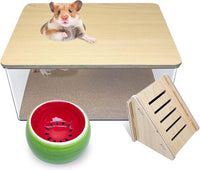 Extra Large Wood Hamster Sand Bath Box Small Animals Bathroom - Rectangle