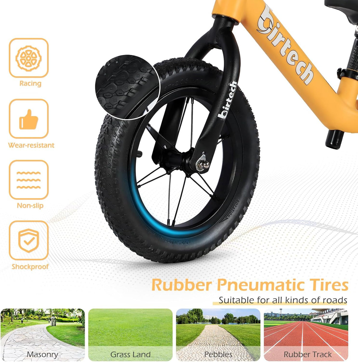 Birtech 12 inch balance bike with air rubber tires, U-shaped footrest and aluminum handlebar - view 13