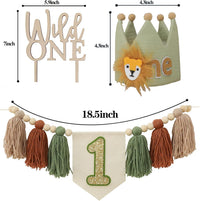 First Birthday Decorations for Boy Blue One Year Old High Chair - Green Lion - image 2